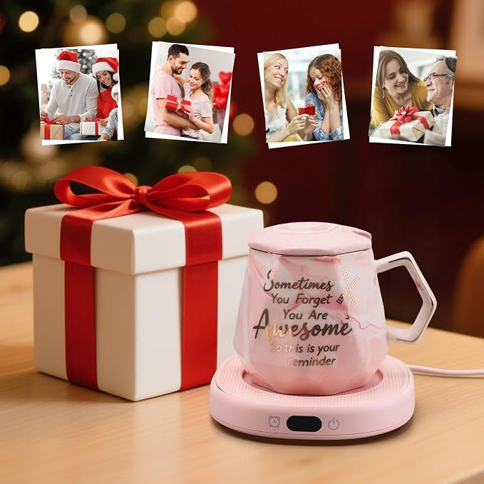 Coffee Mug Warmer Set Smart Electric Heated Cup Beverage Tea Candle Plate | You are Awesome Pink Mug Electric Warmer Set for Office Desk, 4 Temperature Control 8 Hrs Auto Shut Off, Ideal Gift for Women - Image 7