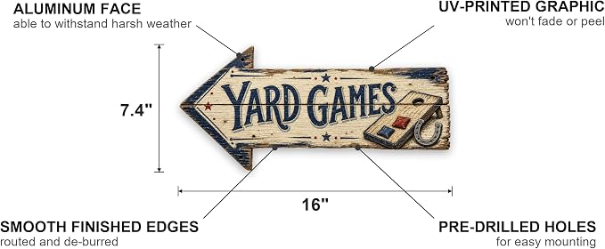 Yard Games Left-Pointing Arrow Sign | barnwood look, rustic, durable print, ready to hang - Image 2