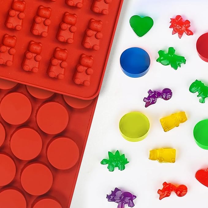 Gummy Bear Mold Silicone for Gummies Candy,5Pcs Gummy and Chocolate Molds Silicone for Kid Including Mini Bear, Dinosaur, Round, Hearts,Donut with 2 Droppers