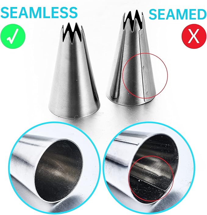 8Pcs Large Piping Tips Set,Stainless Steel Icing Tips with 10 Disposable Pastry Bags for Cake Decorating