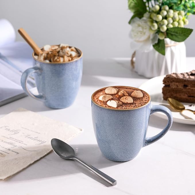 GBhome Ceramic Coffee Mugs Set of 6, 12oz Stoneware Coffee Mugs Set For Dad Mom Women MEN, Light Weight Ceramic Coffee Cups for Latte/Tea/Beer/Hot Cocoa, Dishwasher & Microwave Safe-Brunnera Blue - Image 4