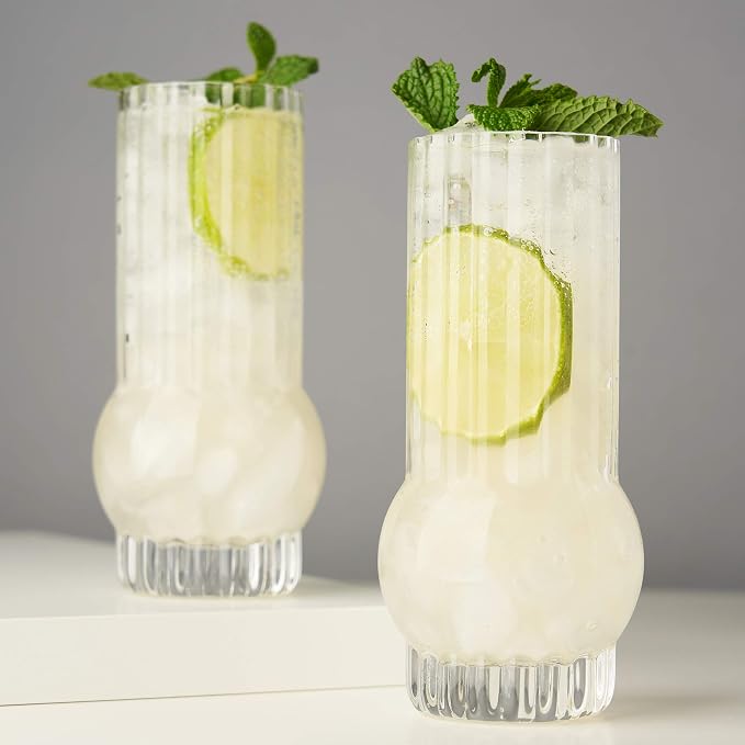 Viski Deco Crystal Island Highball Glasses Set of 2 - Premium Crystal Mojito and Gin and Tonic Glasses, Highball Cocktail Glassware Gift Set, 13 oz - Image 9