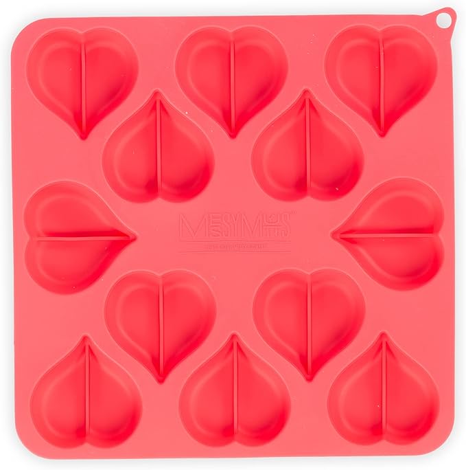 Messy Mutts Silicone Bake & Freeze Treat Making Mold | 2 Pack | 12 Heart Shaped 1 oz Molds | 9" x 9" Tray | Dishwasher, Freezer, Oven Safe | Blue/Watermelon