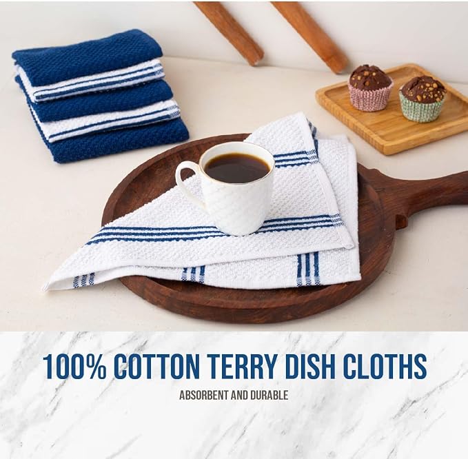 LANE LINEN Tea Towels - 16 Pc Set with Silicone Oven Mitts and Pot Holders, Cotton Kitchen Towels, Absorbent Dish and Hand Towels - Indigo - Image 7
