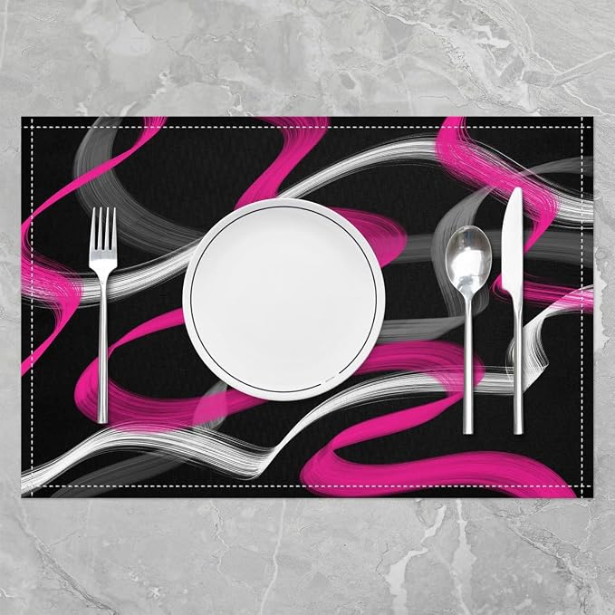 Feelyou Hot Pink Grey Black Placemats Set of 4 for Stripes Placemat for Kitchen Dining Table Decor Indoor Outdoor 18"x12" Geometric Table Place Mats, Modern Striped Art Abstract - Image 2