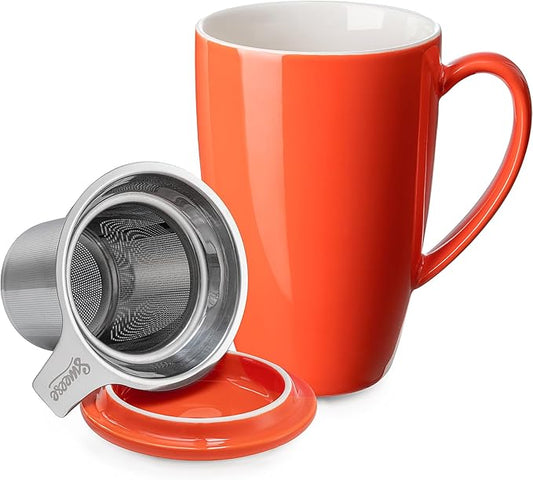Sweese 15oz Porcelain Tea Mug with Infuser and Lid – Microwave Safe, Ergonomic Handle, Lead-Free Glaze, for Loose Leaf Tea by Sweese