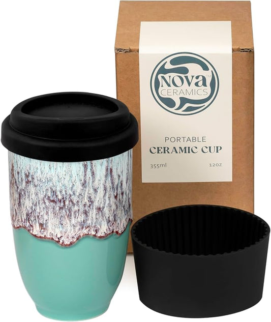 NOVA CERAMICS Travel Mug - Travel Coffee Mug – Reusable Coffee Cup Unique To Go Mug – Microwave & Dishwasher Safe Coffee Tumbler - Gifts For Women Men Him Her – 12oz - Nebula by NovaCeramics