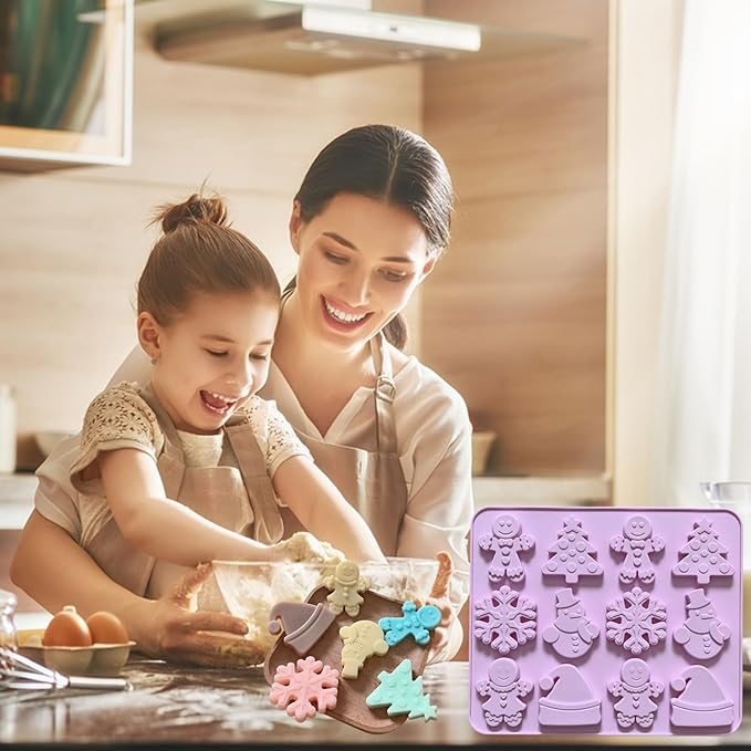 2 Piece Christmas Chocolate Silicone Molds, Xmas Tree Hat Snowflake and Gingerbread man Shape 3D Chocolate 24-Cavities Candy Moulds for Christmas Day, Holiday Theme Candy Pudding Jelly Making