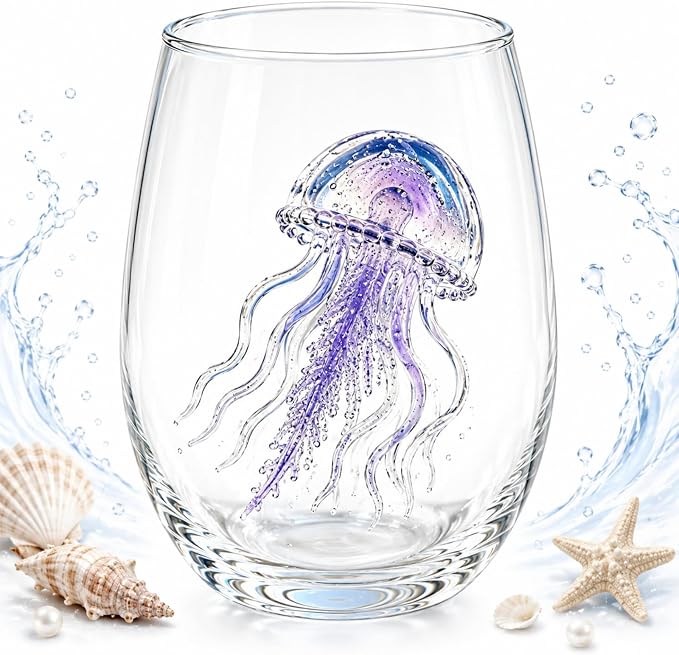 Artisanal Blue Ringed Octopus Glassware, 12oz Artisan Stemless Wine Glass (G1PC) by Unknown