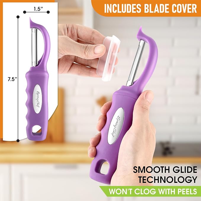Spring Chef Swivel Vegetable Peeler for Kitchen w/Ergonomic Handle, Orchid | Premium Potato Peeler w/ Ultra Sharp Stainless Steel Blades, Multifunctional Veggie Peeler for Apple, Carrot, Cucumber, Fruit - Image 3