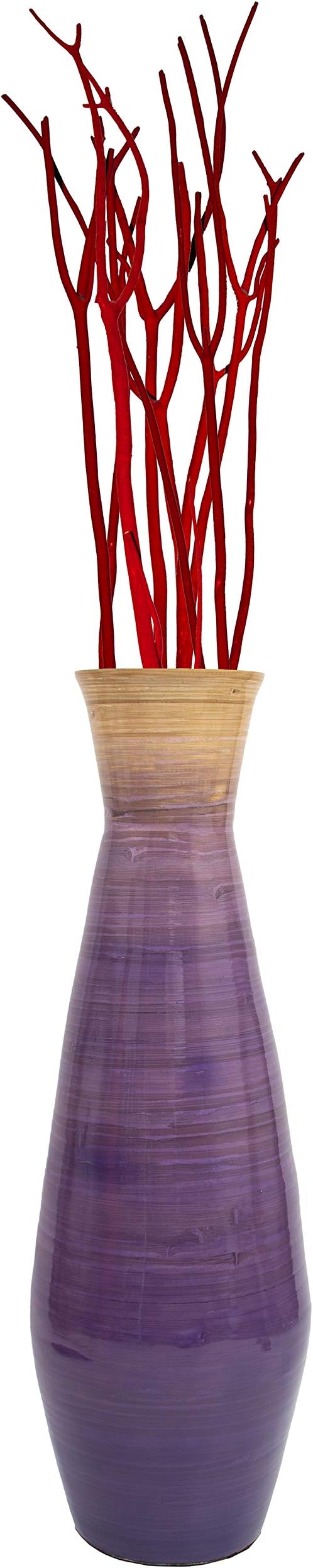 Uniquewise 28" Classic Bamboo Floor Vase Handmade, for Dining, Living Room, Entryway, Fill Up with Dried Branches Or Flowers, Glossy Purple by Uniquewise
