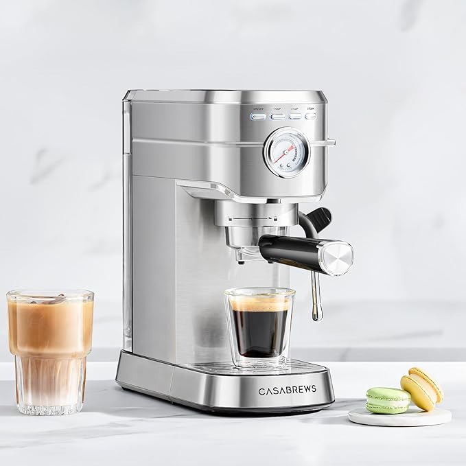 CASABREWS CM5418 Espresso Machine 20 Bar, Compact Espresso Maker with Steam Milk Frother, Stainless Steel Coffee Machine with 34oz Removable Water Tank for Cappuccino, Gift for Women or Men, Silver
