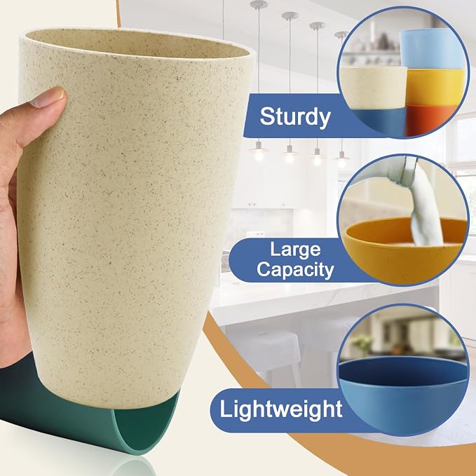 Wheat Straw Cups, 20 OZ Large Cups Set of 6, Unbreakable Drinking Cups, Alternative to Plastic Cups Reusable, Dishwasher & Microwave Safe Water Tumblers for Kitchen, Camping(Multicolor) - Image 4