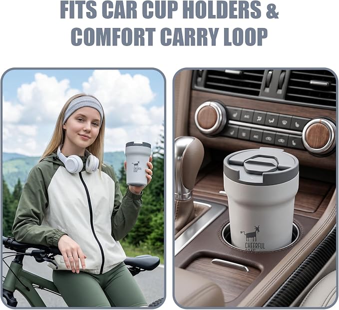 CHEERFUL GOAT Travel Coffee Mug – Stainless Steel Ceramic Lined Mug Insulated Tumbler, with lid, 12oz Leak Proof Cup for Hot and Cold Water Coffee at Home, Office, or On the Go (Grey) - Image 8