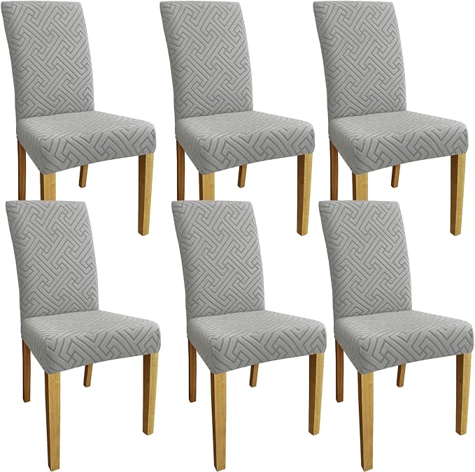 Promindfly Dining Chair Covers, 3D Jacquard Fabric Chair Covers for Dining Room, Anti-Scratch Chair Covers Set of 6, Stretch Washable Dining Chair Covers for Kitchen, Hotel by WelcometoPromindflyplka
