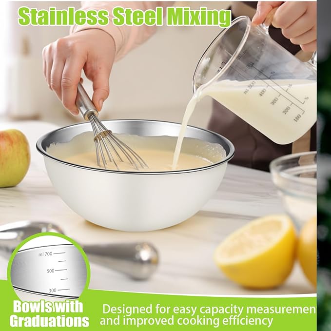 12 Pcs Stainless Steel Mixing Bowls Nesting Metal Prep Salad Bowls with Scale Reusable Baking Cooking Food Soup Storage Organizers for Kitchen Refrigerator (0.74qt)