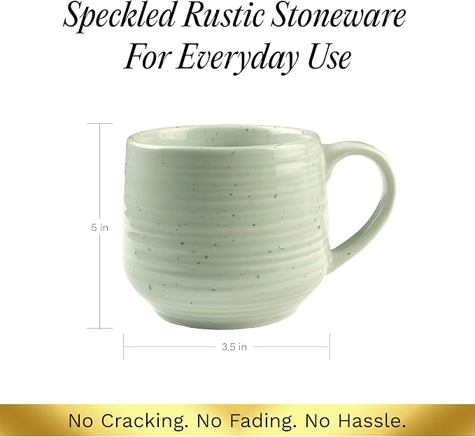 Sango Siterra Artist's Blend 17 oz. Stoneware Mug Set- Service for 4, Rustic Design, Green/White/Beige, Scratch-Resistant, Microwave & Dishwasher Safe, for Everyday Dining & Entertainment - Image 6