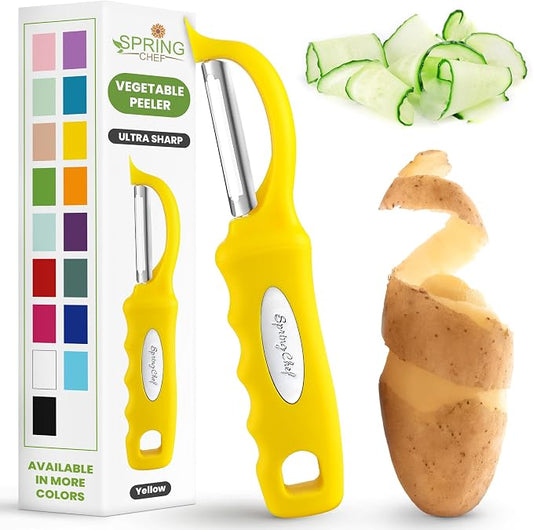 Spring Chef Swivel Potato Peeler for Kitchen with Soft Grip Handle, Yellow | Premium Vegetable Peeler w/ Sharp Stainless Steel Blades, Multifunctional Food Peeler for Apple, Carrot, Cucumber, Fruit by SpringChef