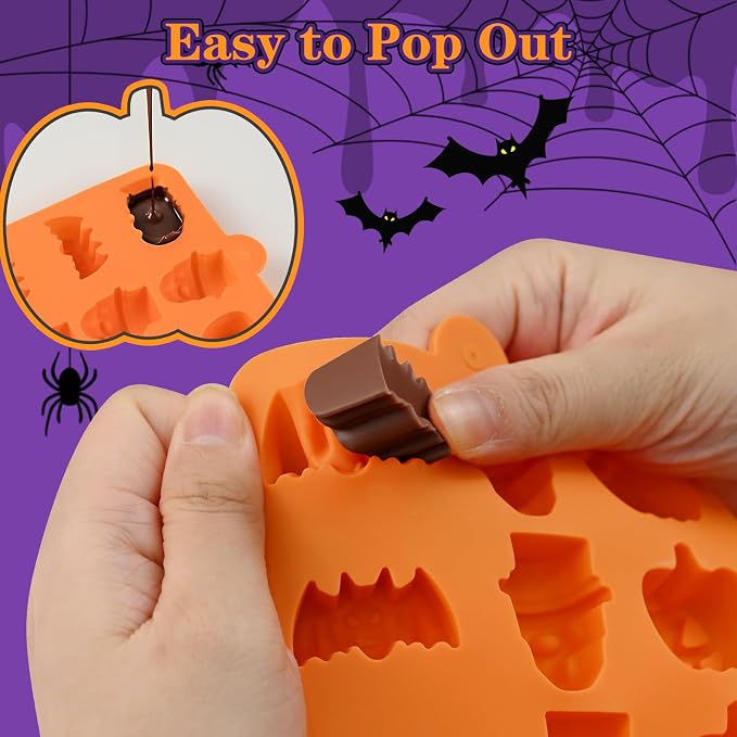 Halloween Chocolate Molds, 2 Pack Halloween Silicone Candy Mold 36 Cavity | Small Pumpkin Silicone Mold Skull Gummy Molds and Bat Design for Chocolate Candy Jelly Ice Cube Cookies, Trick or Treat Party - Image 4