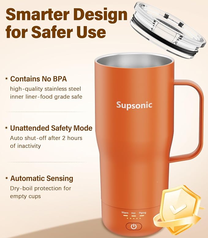 Supsonic Heated Coffee Mug Rechargeable, 20oz Long-Lasting Battery (S3) | Dry-burn protection, 2Hr auto-off, 3-Temp settings, Constant temperature, Inner stainless steel, Warm gift for men women - Image 6