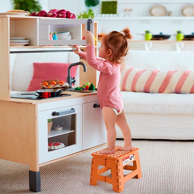 ACSTEP Folding Step Stool 9 Inch for Kids and Adults, 300 lbs, Orange | Lightweight Plastic Small Foldable Step Stool with Handle, Non-Slip, for Kitchen, Bathroom, Bedroom and Closet - Image 9