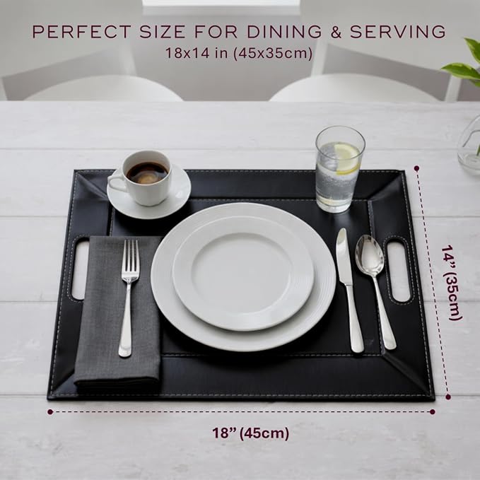 2-in-1 Serving Tray & Placemat | Faux Leather & Reversible | Lays Flat as a Placemat or Folds into an Ottoman Food Tray, Easy to Clean - Image 7