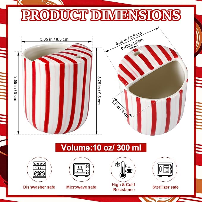 Ceramic Mug with Sip Hole 10 oz Novelty Red Striped Ceramic Coffee Mug Hand Painted Travel Mugs Heat Resistant Non Slip Built in One Lid Handcraft Mugs for Coffee Lovers Appreciation Gift - Image 2