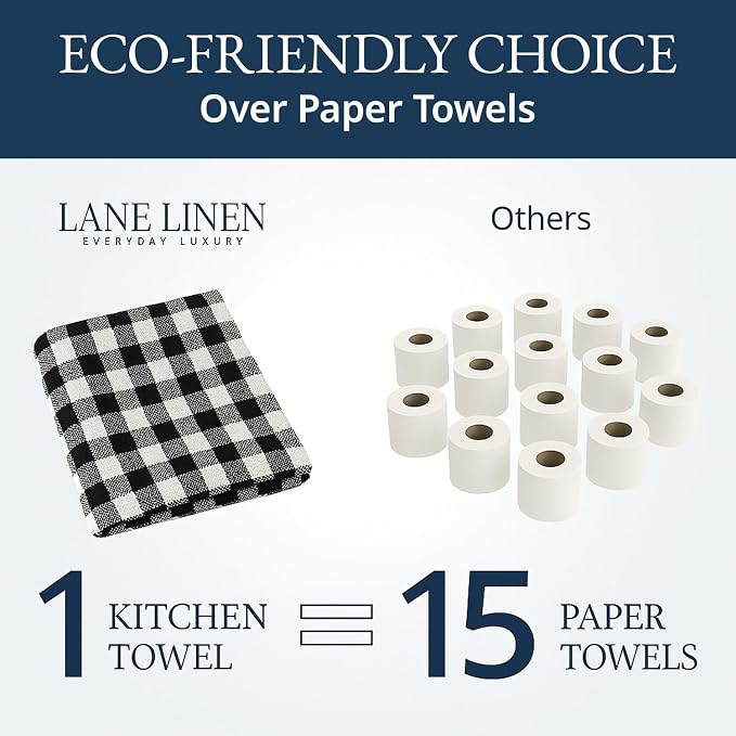 LANE LINEN Kitchen Towels Set – Pack of 6 Cotton Dish Cloths, 18”x28”, Soft & Quick-Drying Tea Towels for Cleaning – Black - Image 7