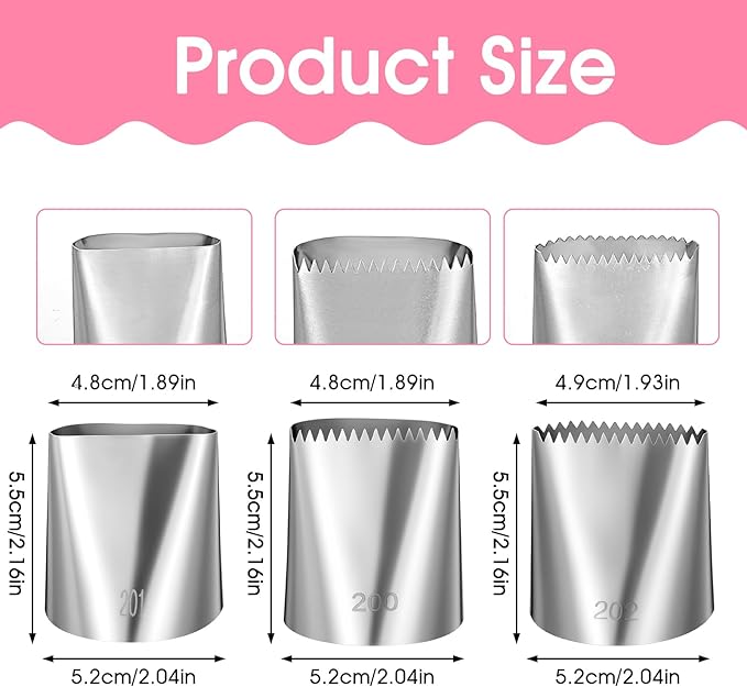 3 Pcs Large Piping Tips Set, Stainless Steel Cake Icing Nozzles Tips Decorating Tools, Big Piping Frosting Icing Tip Accessories for Cookie Cupcake Fondant Cakes Baking Buttercream Decorating Supplies