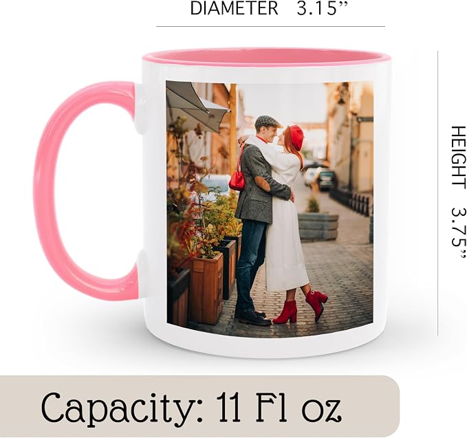 Personalized Coffee Mug | Custom Photo Text or Logo Ceramic Mug | Customized 11 Oz Tea Cup – Unique Gift for Women & Girl | Taza Personalizadas Design with Picture and Words | White – Pink - Image 5