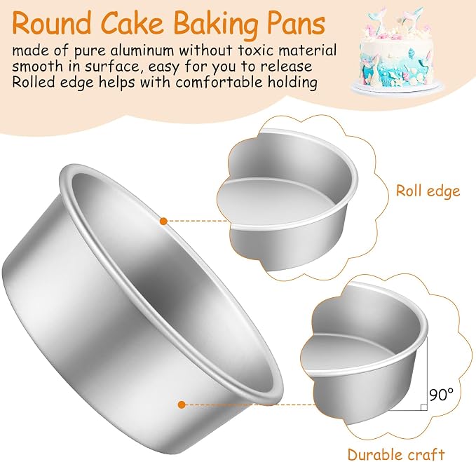 Mumufy 9 Pcs Aluminum Round Cake Pan Set, Non Stick, 6, 8, 10 Inch | 3-Tiered Cake Pans, Cake Durable, Even Heating, Rust-resistant, Home Wedding Birthday Baking Party - Image 3