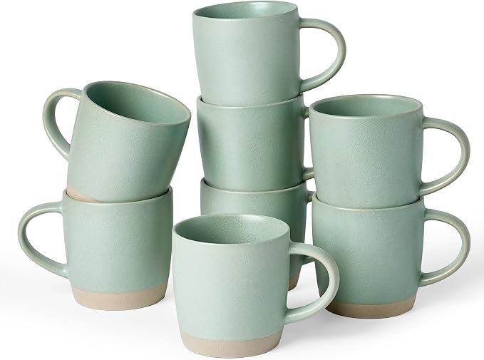famiware Coffee Mugs Set of 8, Milkyway 13 oz Mug Set, Ceramic Cup Set with Handle for Coffee, Tea, Cocoa, Milk, Light Green by Famiware