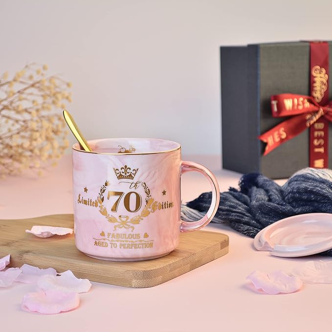 70th Birthday Gifts for Women - Aged to Perfection Coffee Mug - Unique Birthday Present for Grandma Mum Wife Girl Friend Sister - Pink Marble Mug for Coffee Lovers 14Oz Tea Cup Gift Boxed | Unique Birthday Present for Grandma Mum Wife Girl Friend Siste... - Image 6