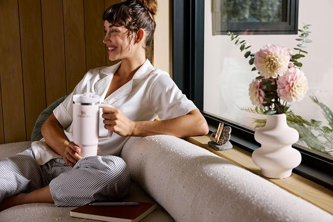 STANLEY Quencher H2.0 Flow State Tumbler, 40 oz, Rose Quartz Bouquets | Handle and Straw | 3-Position Lid | Cup Holder Compatible for Travel | Insulated Stainless Steel Cup | BPA-Free - Image 11