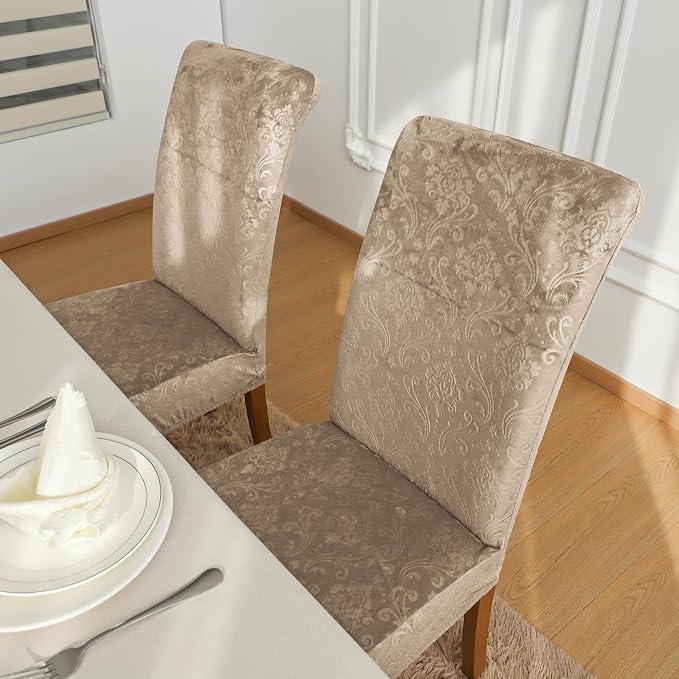 FORCHEER Chair Covers for Dining Chairs Set of 6,Velvet Beige Stretch Dining Room Chair Cover Kitchen Parsons Chair Slipcovers (Pack of 6, Velvet Beige) - Image 3