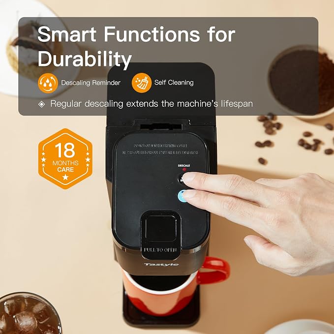 Tastyle Mini Single Serve Hot and Iced Coffee Maker for K Cup and Ground | 6 to14 Oz Brew Sizes, with Recipe Book, for Home, Travel, RV, Office and Dorm, 120V, K310IC, 2.0 version, Classic Black - Image 7