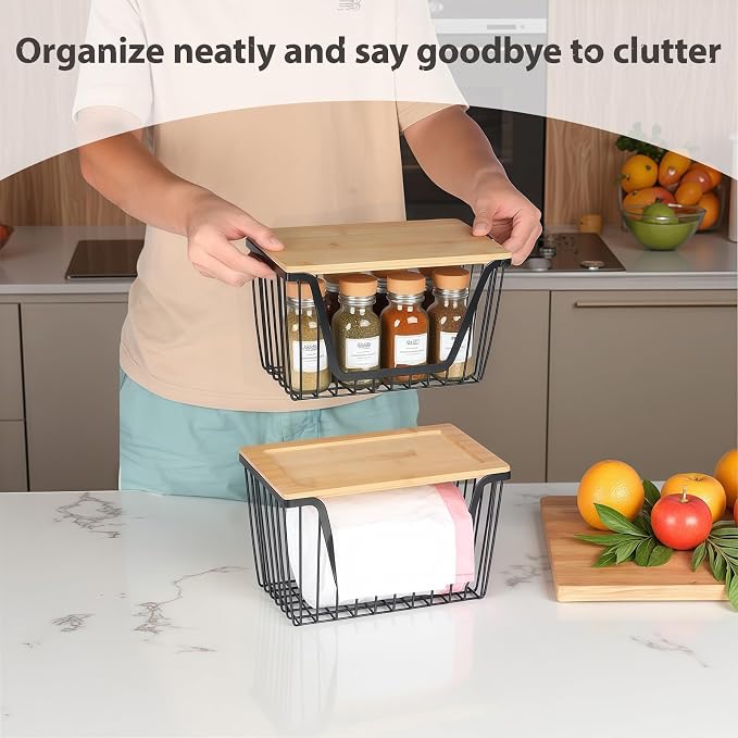 2 PACK Pantry Organizers and Storage, Stackable Onion Potato Bins | Large Wire Storage Basket, Breathable Design for Onion, Potato, Garlic, Fruit, Vegetables Fresh, Kitchen Pantry Storage - Image 7