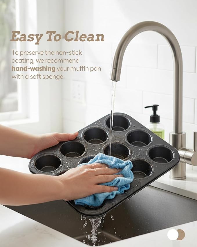 Bake Choice 2 Muffin Pan for Baking, Standard Cupcake Pan with 100 Liners | Includes 100 Natural Cupcake Liners, Non-Stick Muffin Tin Nonstick 12 Cup, Baking Pans Set, Carbon Steel Baking Supplies - Image 5