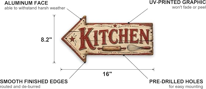 Kitchen Left-Pointing Arrow Sign — Die-Cut Metal Directional Wall Decor | barnwood look, rustic, durable print, ready to hang - Image 2