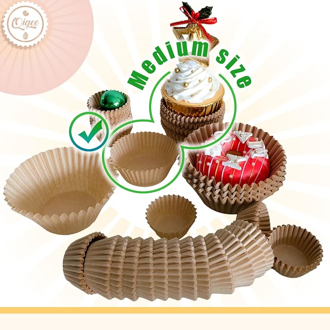 qiqee 600pcs Natural Cupcake Liners Muffin Linner No Smell, Food Grade Brown Baking Cups（Standard Size） - Image 5