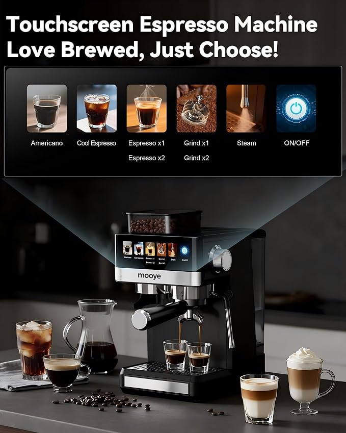 Espresso Machine with Grinder,20Bar Compact Espresso Maker with Steam Milk Frother,Coffee Maker for Home (black, medium) - Image 2