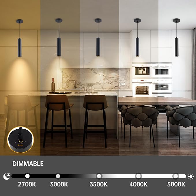 LED Pendant Lights Modern Island Lights Ceiling Hanging Spotlight | Zoomable15°-60°,5CCT/2700K-5000K,Dimmable,12W,Unique Pendant Lighting for Kitchen Island Bar,Black - Image 2