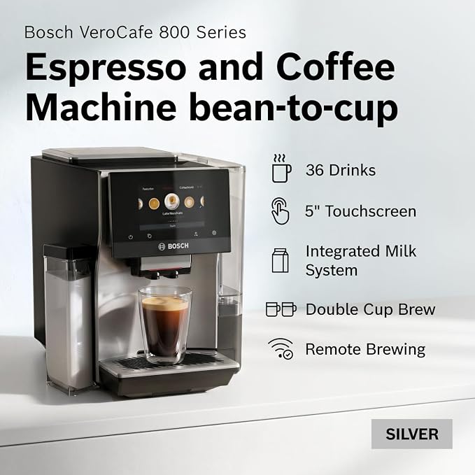 Bosch 800 Series Fully Automatic Coffee, Espresso Machine - Silver | Double Cup, Touchscreen, Large Bean Capacity, 36 Drinks, Cold Brew, Save up to 30 Profiles - Integrated Milk Container - Image 2