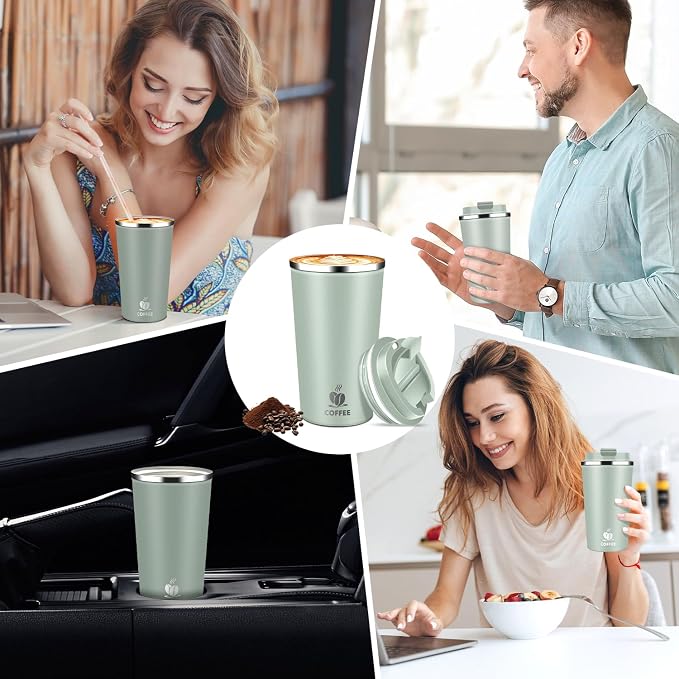 17oz Insulated Travel Coffee Mug with Flip Lid – Leakproof Stainless Steel Insulated Coffee Tumblers, Reusable Coffee Cup for Hot & Cold Drinks, Perfect for Camping & On-the-Go - Image 9