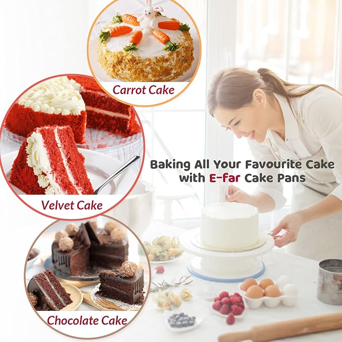 6 Inch Cake Pan Set of 2, E-Far Stainless Steel Round Layer Smash Cake Baking Pans with Parchment Rounds & Side Liner Roll, Non-Toxic & Healthy Metal Cakes Tin, Straight Side & Dishwasher Safe - Image 7