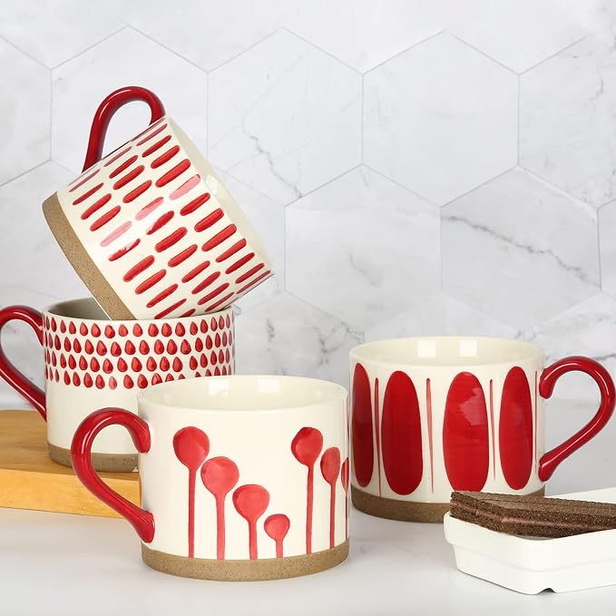 Koja Colorful Hand Painted Ceramic Mugs, 16 oz, Set of 4, Dishwasher Safe | Also microwave safe. Colorful hand painted set makes a great gift for coffee or tea lovers. - Image 7