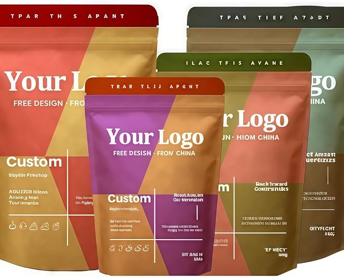 1000Pcs Custom Logo Brown White Kraft PaperBag with Window,Stand up Flat Bottom Paper Bag (Min Order 1000 Pcs), Reusable Zipper Lock Pouches Food Storage Bags - Image 2
