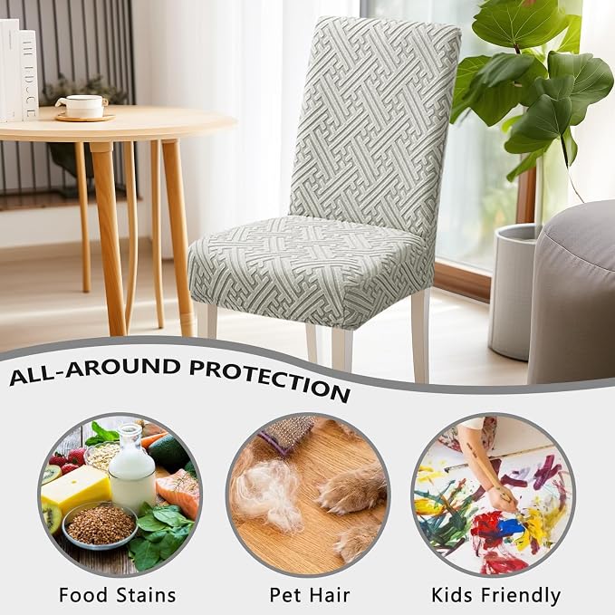 Chair Covers for Dining Chairs, Stretch Jacquard Dining Chair Silpcovers Set of 6, Cat Scratch Resistant Washable Dining Chair Covers, Removable Chair Protectors for Dining Room, Kitchen, Hotel - Image 3