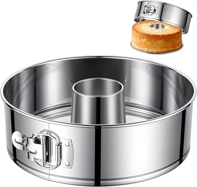 10-Inch Pound Cake Pan with Removable Bottom, 304 Food-Grade Stainless Steel Springform Bundt cake pan, Leak-Proof & Dishwasher Safe - Perfect for Angel food, Pound & Chiffon Cakes by E-Gtong