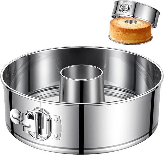 10-Inch Pound Cake Pan with Removable Bottom, 304 Food-Grade Stainless Steel Springform Bundt cake pan, Leak-Proof & Dishwasher Safe - Perfect for Angel food, Pound & Chiffon Cakes by E-Gtong